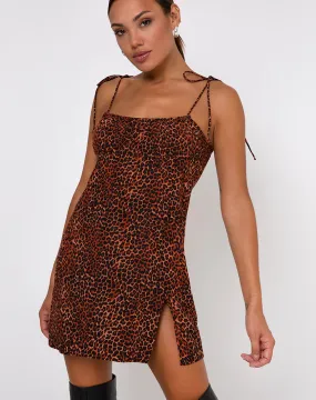 Adara Slip Dress in Ditsy Leopard Orange