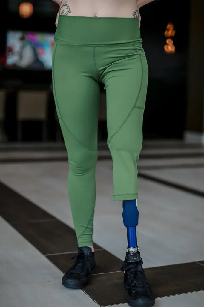 Amputee Leggings With Pockets | Left Leg Below the Knee | Military Green