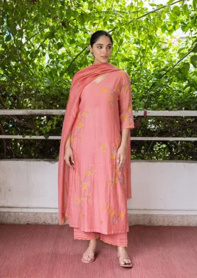 APRICOT THREAD WORK KURTA SET