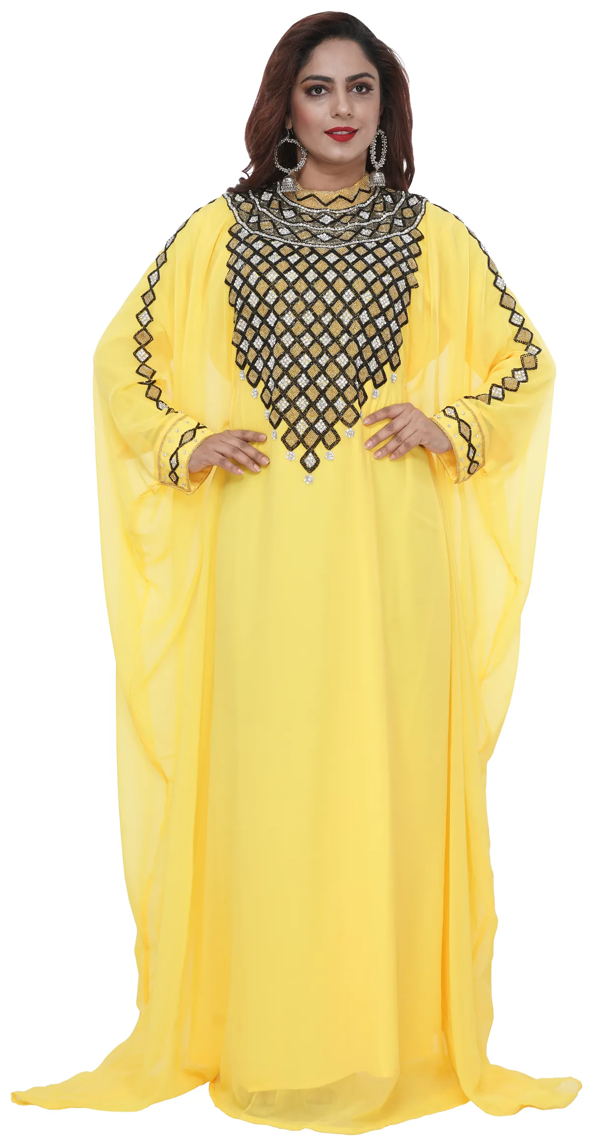 Arabian Kaftan with Chequered Embroidery Work