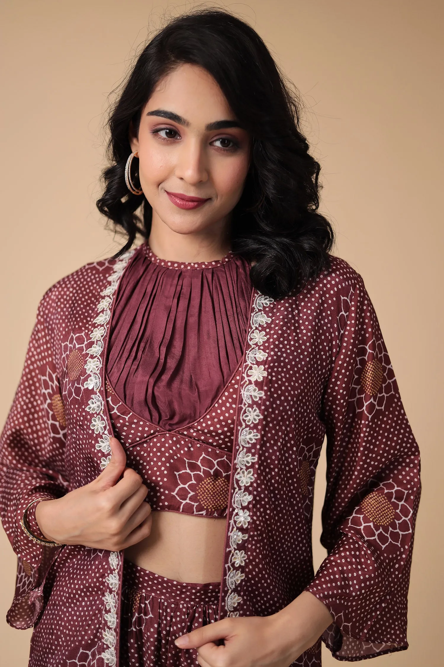 Bandhej Silk Blend Indowestern with Embroidered work