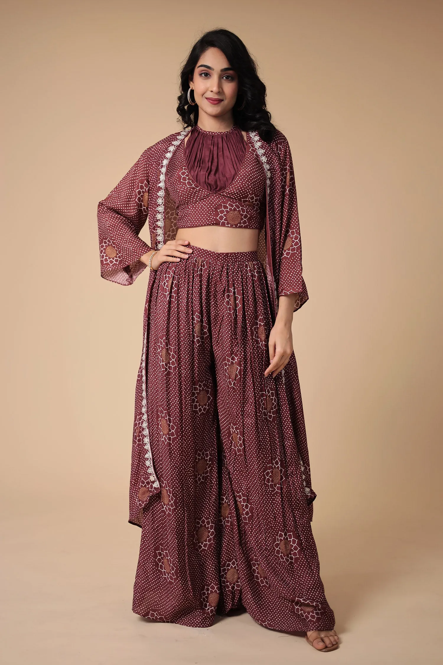 Bandhej Silk Blend Indowestern with Embroidered work