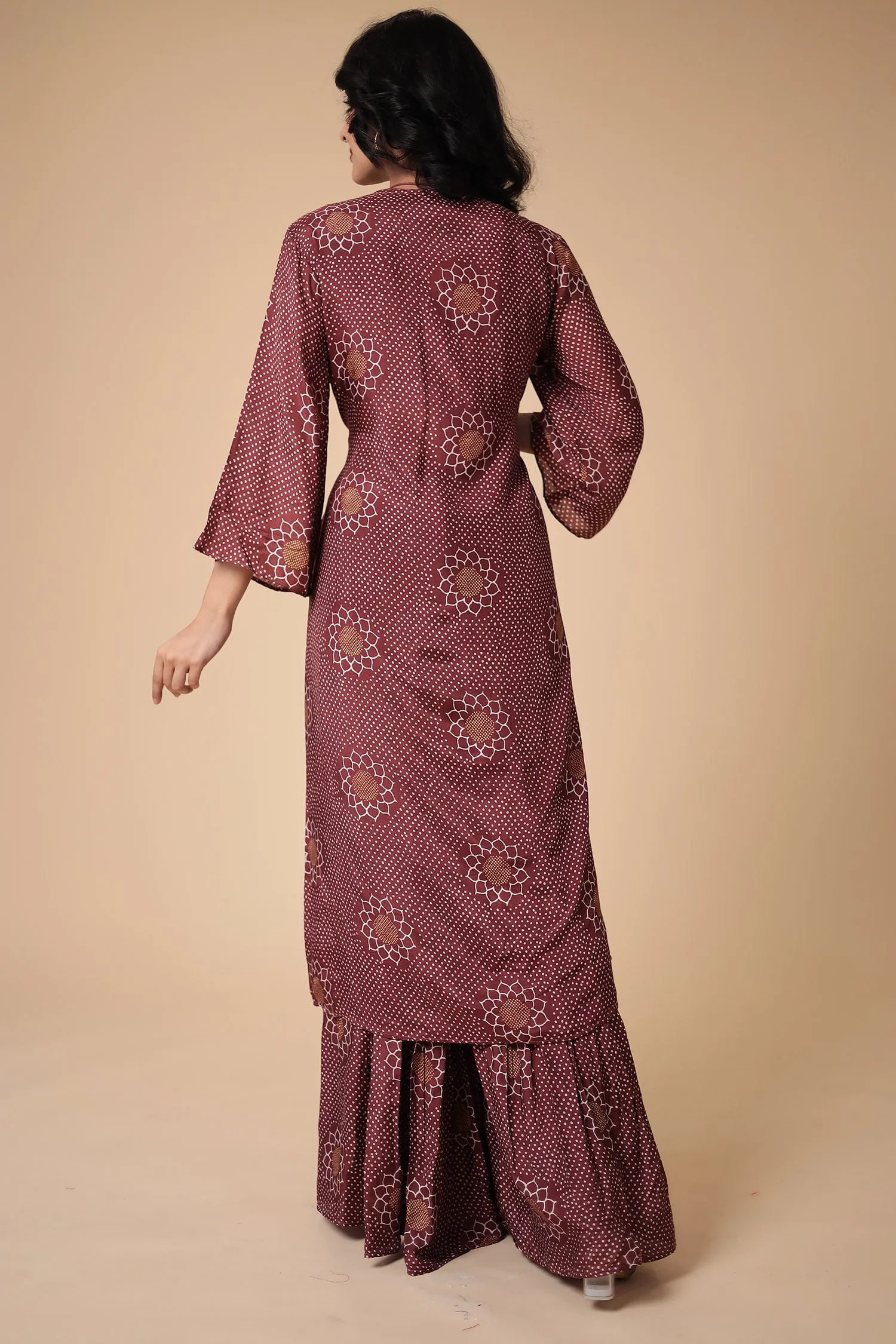 Bandhej Silk Blend Indowestern with Embroidered work