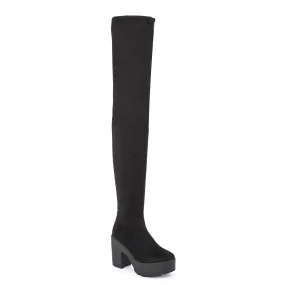 Black Chunky Thigh High Boots