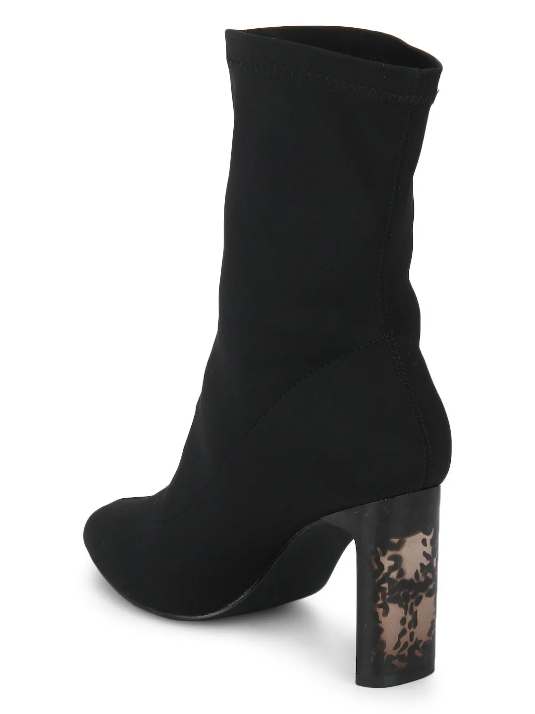 Black Lycra Slim Heel Ankle Boots