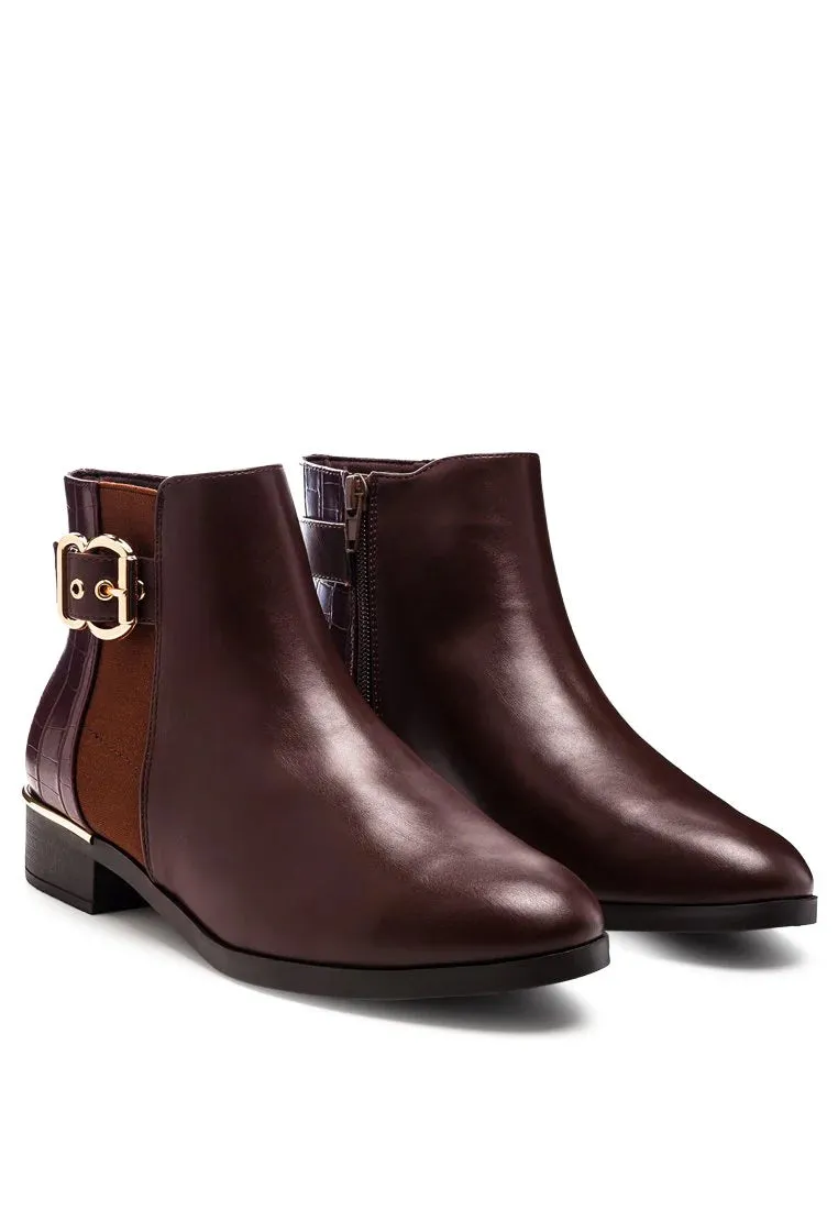 Brown Buckled Ankle Boot