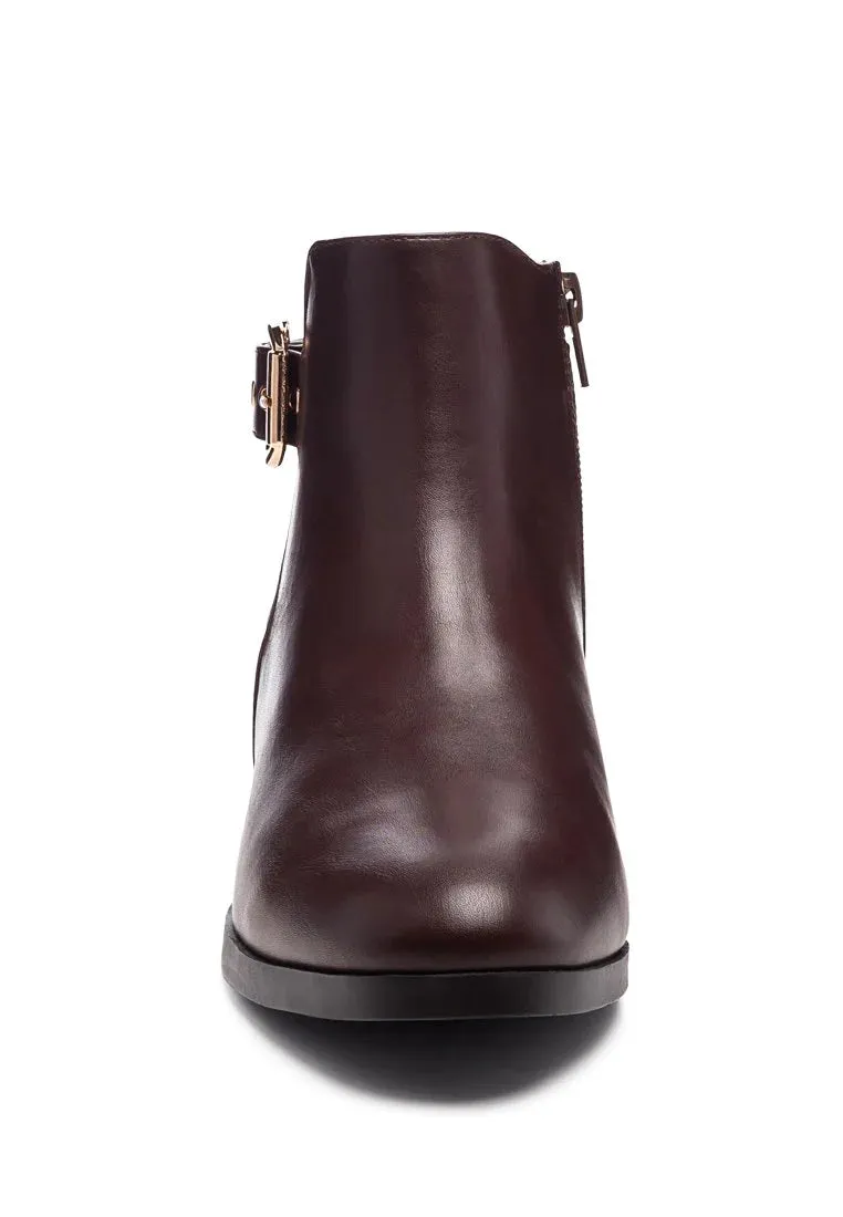 Brown Buckled Ankle Boot