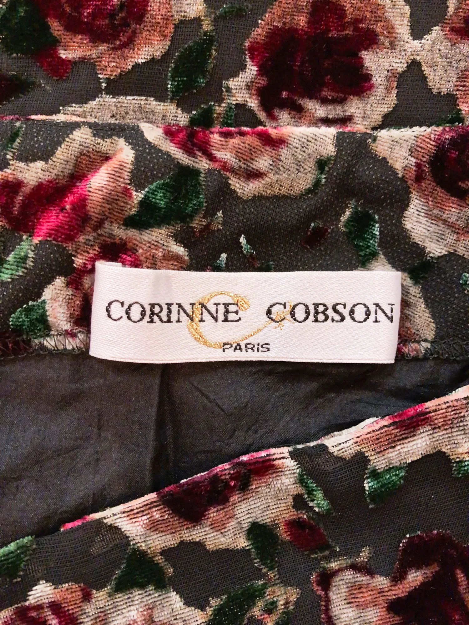 Corinne Cobson 1990s floral velvet devore burnout knee length skirt