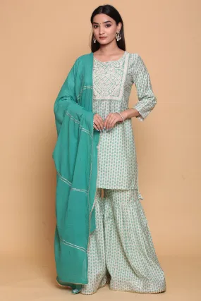 Cotton silk Kurta Stitched with Gota work.