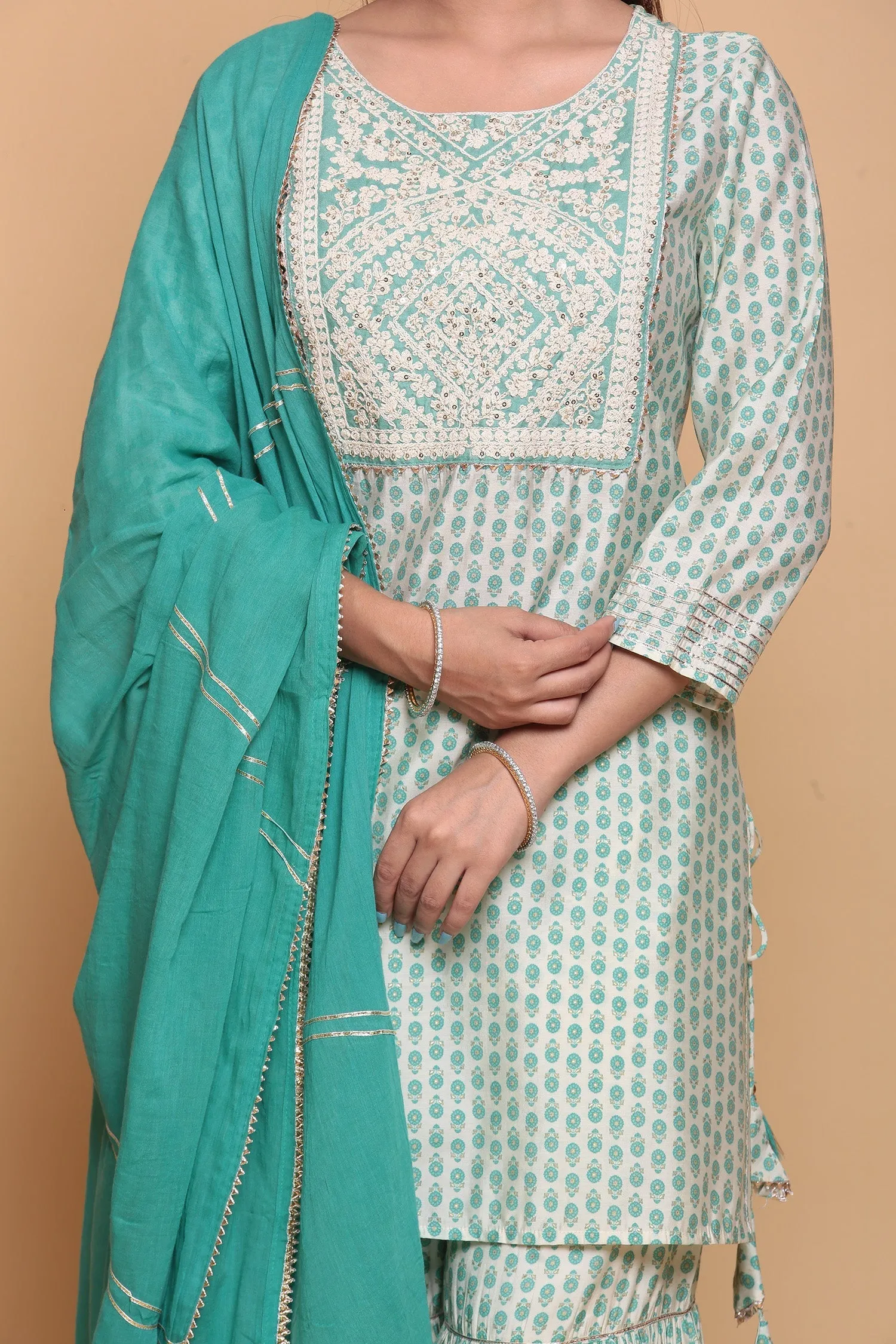 Cotton silk Kurta Stitched with Gota work.