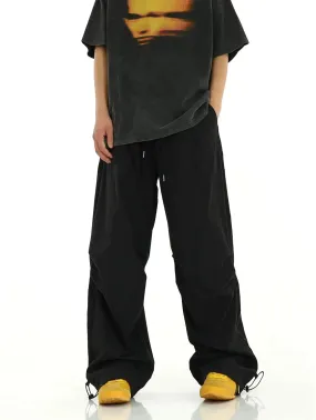 Drawstring Knee Pleated Parachute Pants