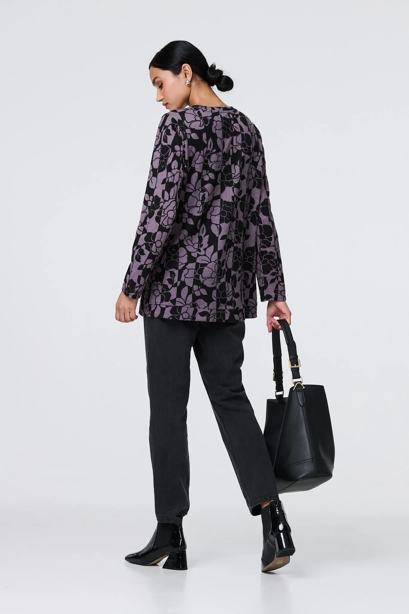 Floral Print Relaxed Long Sleeve Top