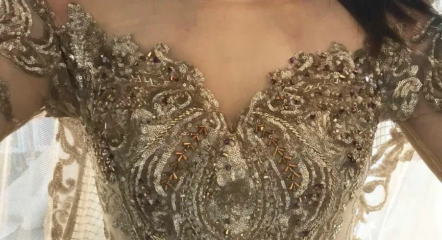 Heavy beading work golden wedding dress