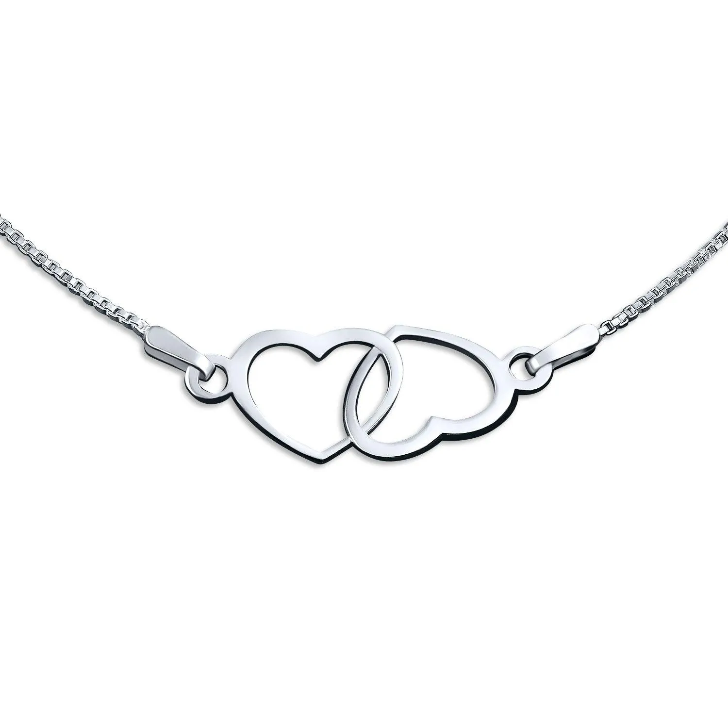 Interlocking Bow Hearts Anklet Ankle Bracelet .925 Sterling Silver