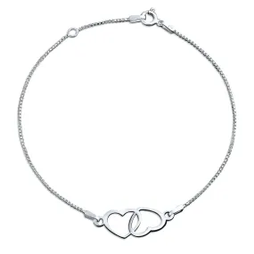 Interlocking Bow Hearts Anklet Ankle Bracelet .925 Sterling Silver