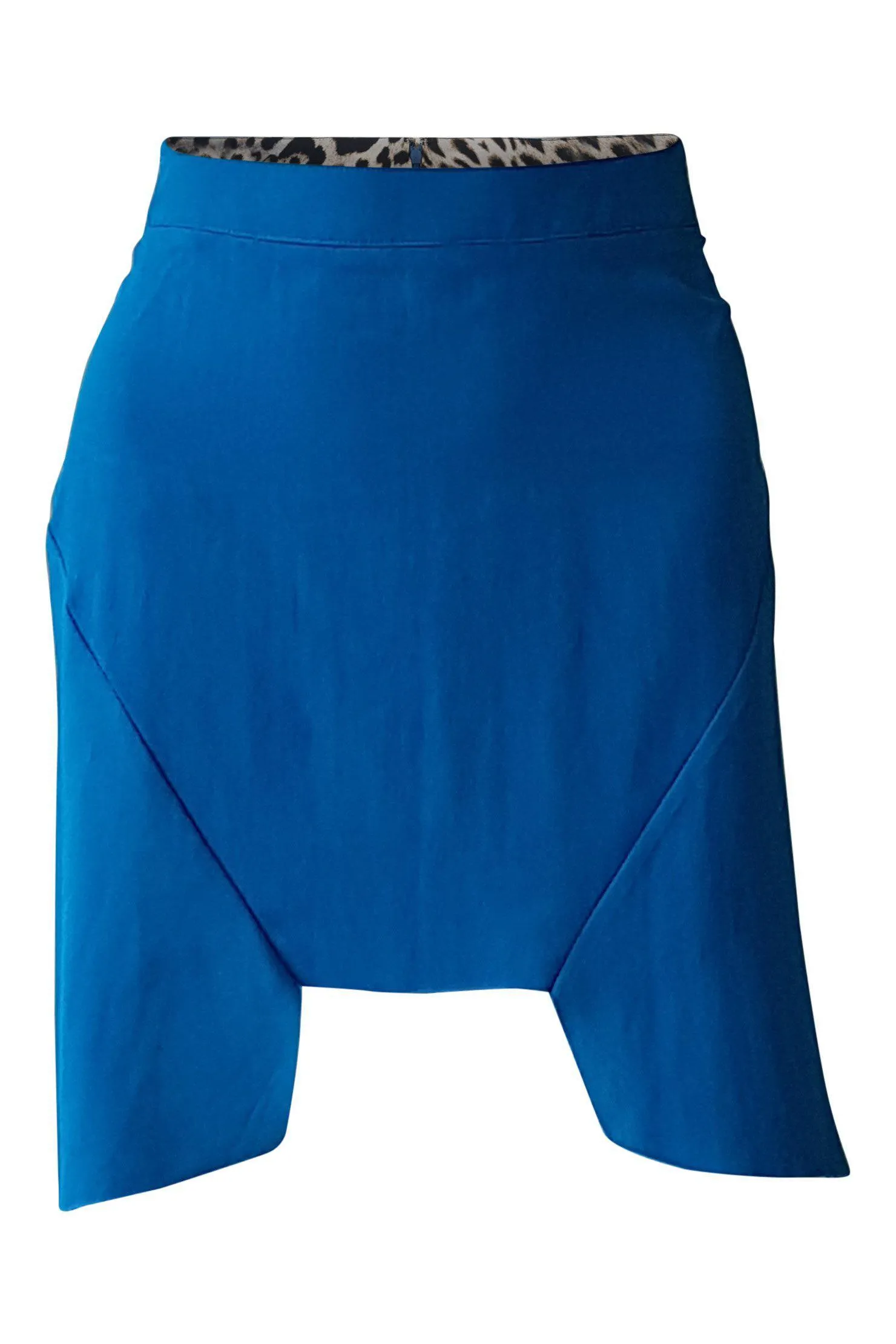 JUST CAVALLI Blue Silk Blend Raw Hem Knee Length Asymmetric Skirt (UK 10)