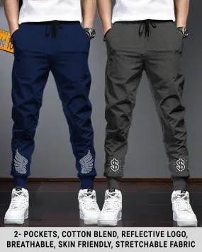 Men Cotton Sports Cuff Ankle Trackpants Combo (Pack of 2) | NavyBlue | CharcoalBlack