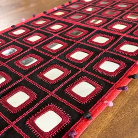 Red & Black Handwoven Mirror & Thread-Work Table Runner