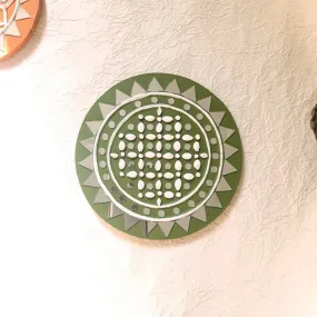 Round Olive Handcrafted Mud & Mirror Work Wall Art