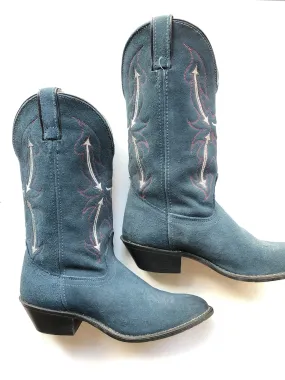 VINTAGE: Western Boots - Dusty Blue Suede