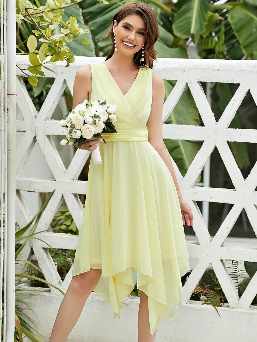 Wholesale Knee Length Chiffon Bridesmaid Dress with Irregular Hem