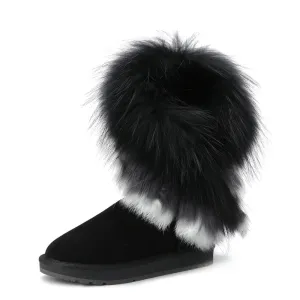 Woman Knee High Suede Leather Snow Boots