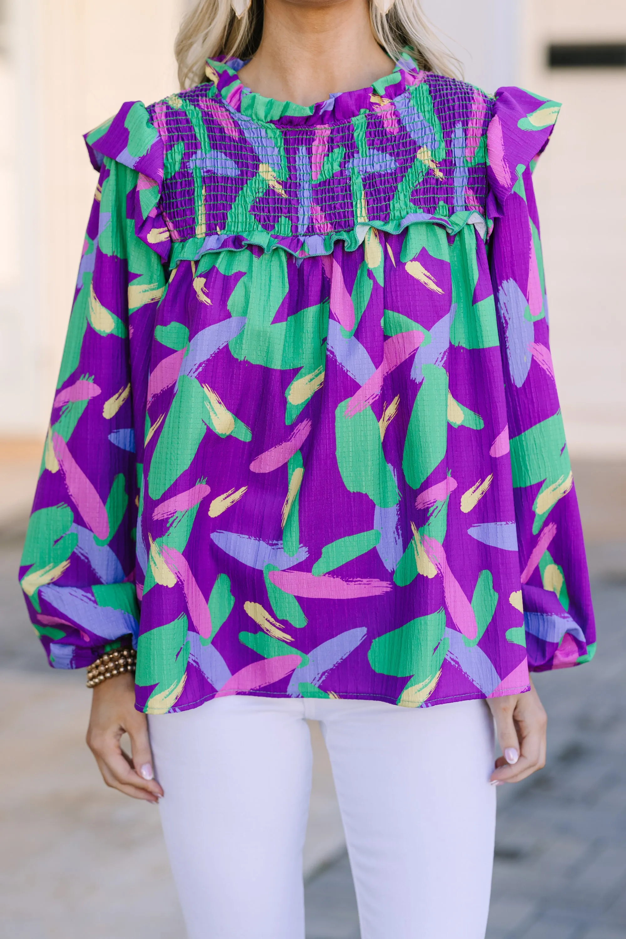 Work It All Out Purple Abstract Blouse